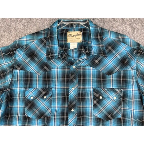 Wrangler Western Shirt Plaid Pearl Snap Short Sleeve Cowboy Size 3XL Lot Of 2 - Picture 3 of 15